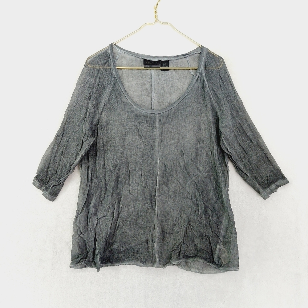 Dkny Gray Sheer Crew Neck 1/2 Sleeve Lagenlook Summer Top P3488
